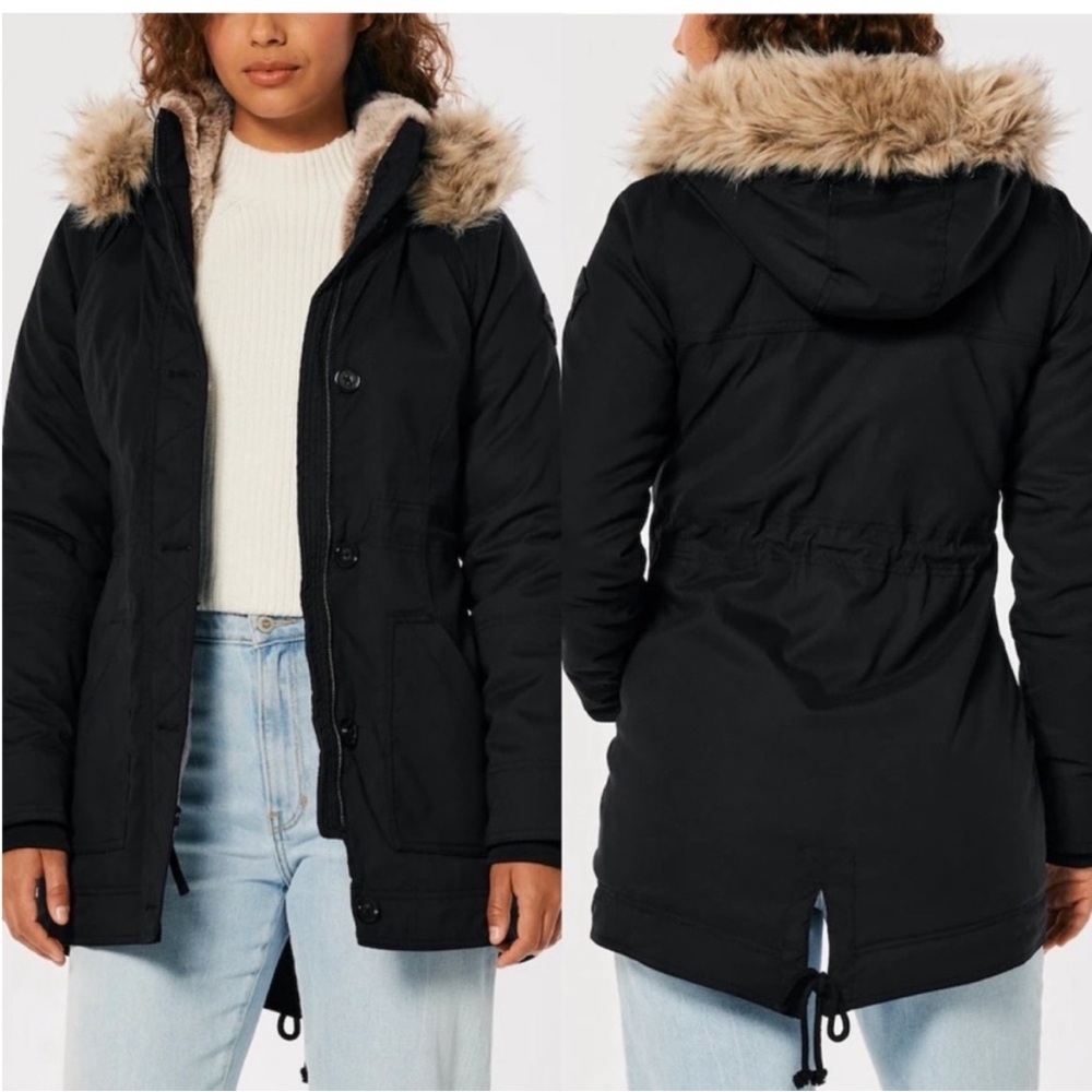 Hollister Faux Fur-Lined Cozy Parka Black